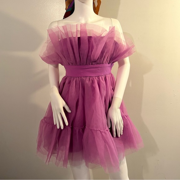 Lavender NWOT Strapless Tulle Mini Dress - size M - Picture 1 of 10